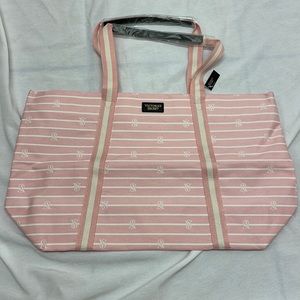 Victorias Secret Pink and Cream Canvas Bag